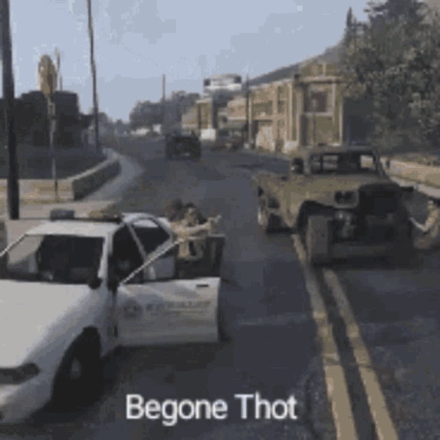 a video game scene with the words begone thot written on the bottom