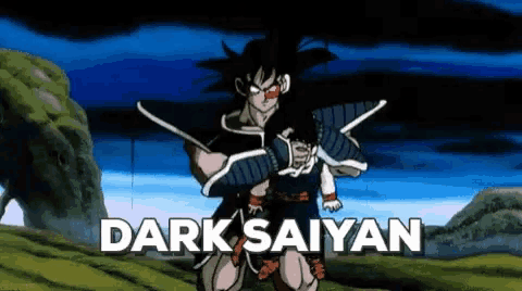 a cartoon character named dark saiyan is holding a baby in his arms