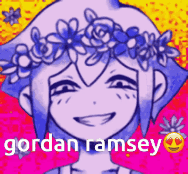 a picture of a girl with a flower crown on her head and the name gordan ramsey on the bottom