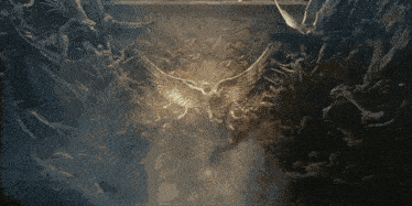 a painting of angels and demons with a few angels flying in the sky