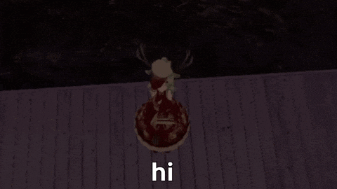 a cartoon character with antlers is standing on a wooden floor holding a drum and says hi .