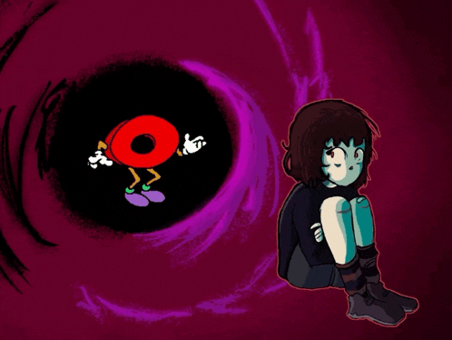 a cartoon of a girl sitting next to a cartoon character