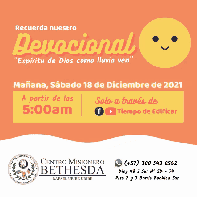 an advertisement for centro missionero bethesda with a smiling face