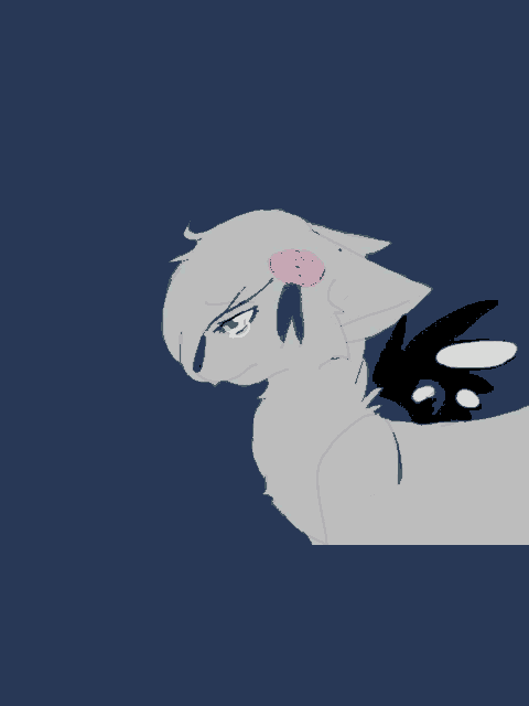 a drawing of a cat with a pink rose on its ear