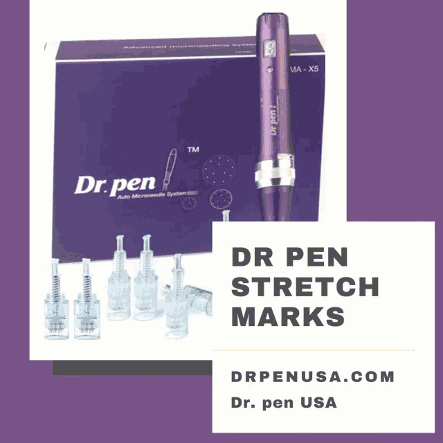 a poster for dr pen stretch marks with a picture of a needle