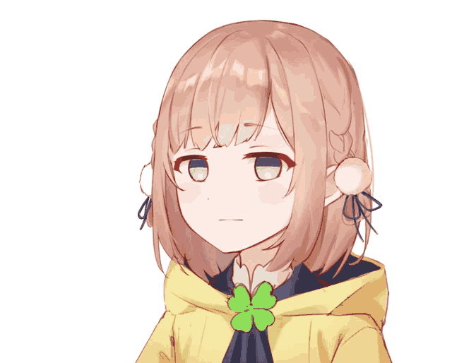 a girl giving a thumbs up with a clover on her jacket