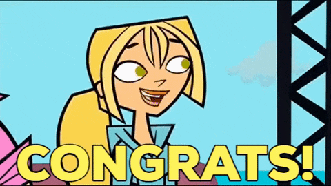 a cartoon of a girl with the words congrats on the bottom