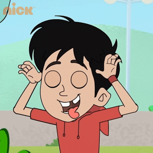 a cartoon of a boy sticking out his tongue with the nick logo in the background