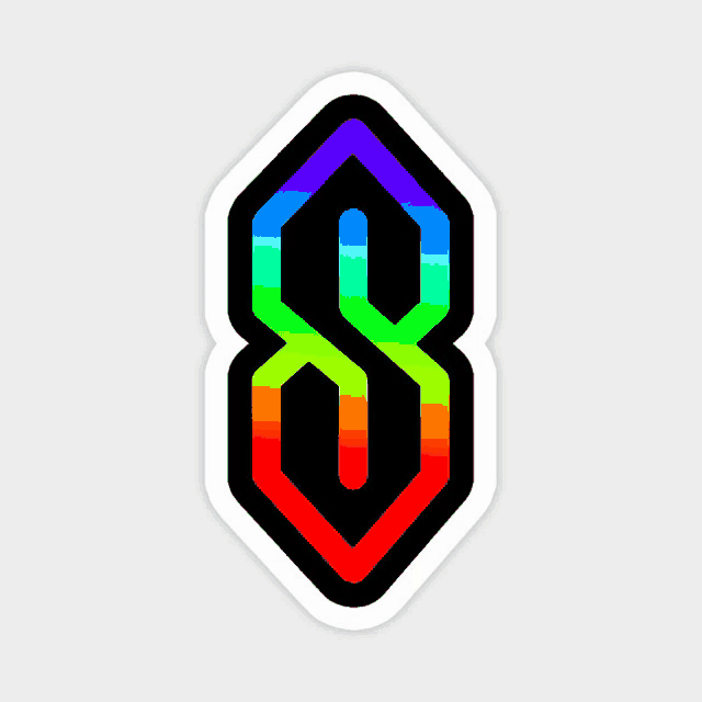 a sticker with a rainbow colored letter s