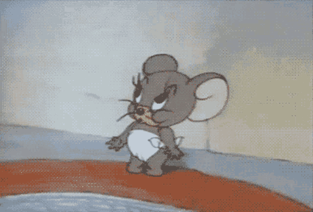 a cartoon mouse in a diaper yawning with his mouth wide open