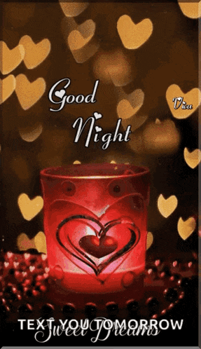 a good night message with a heart shaped candle in the middle