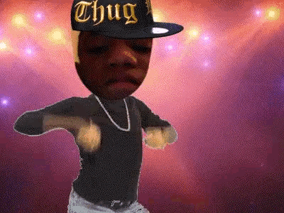 a cartoon of a man wearing a hat that says thug on it