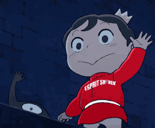 a cartoon character wearing a red shirt that says " esprit shonen "