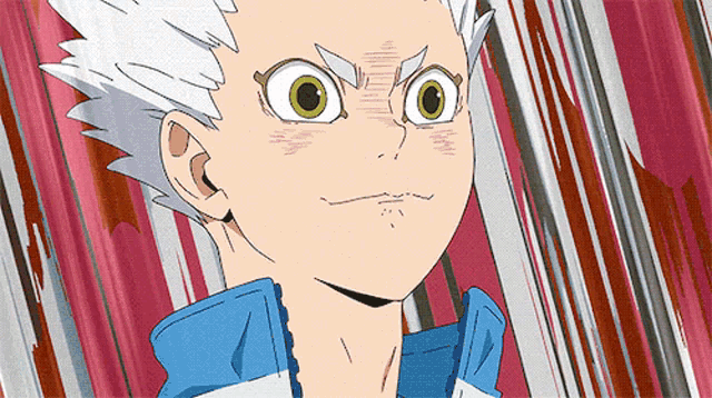 a close up of a cartoon character 's face with a striped background