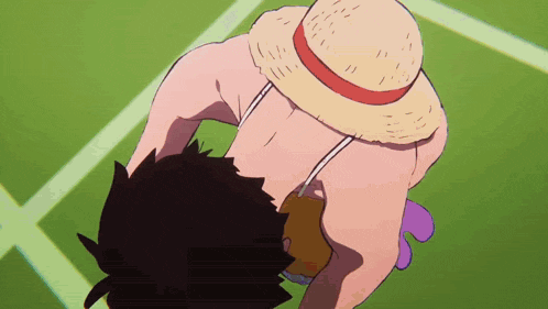 a cartoon character wearing a straw hat and a swimsuit