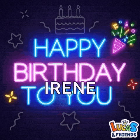 a neon sign says happy birthday to ireneu