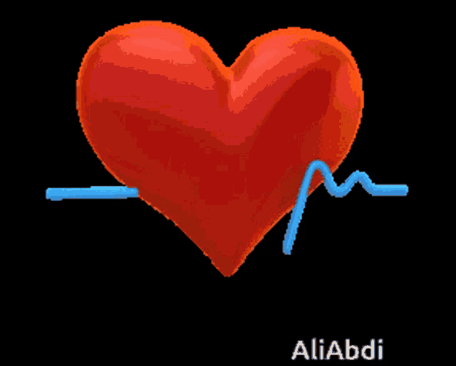 a red heart with a blue line on it and the name aliabdi on the bottom