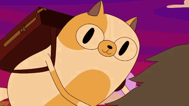 a cartoon cat is carrying a suitcase on his back