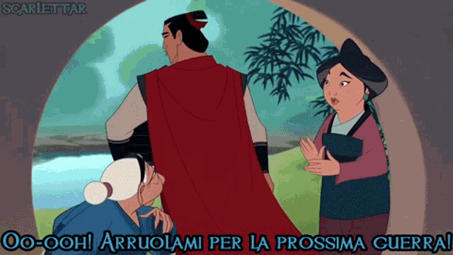 a scarletttar cartoon shows a man in a red cape and two women