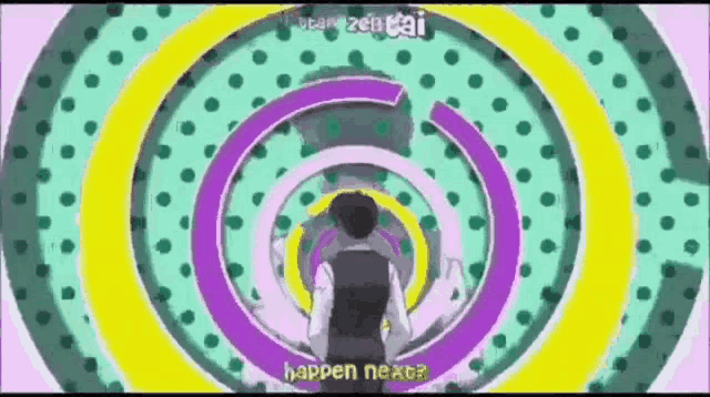 a man in a suit is standing in a circle of circles .