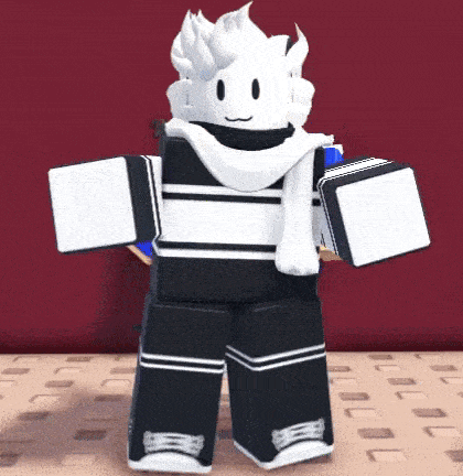 a cartoon character wearing a black and white striped shirt and a white scarf .