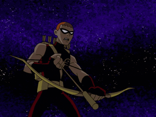 a cartoon character with a purple background and a yellow light coming out of his hand