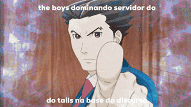 a cartoon of a man pointing with the words the boys dominando servidor do do tails na base do discourse below him