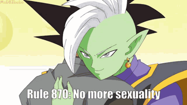 a cartoon character with the words rule 870 no more sexuality on the bottom