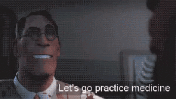 a man with glasses and the words let 's go practice medicine behind him