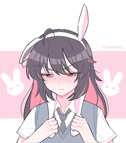 a drawing of a girl with bunny ears and the name velcozz at the bottom