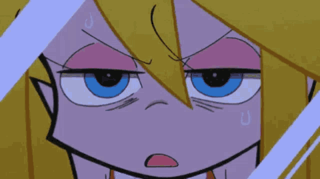 a close up of a cartoon girl with blue eyes