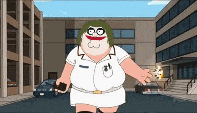 peter griffin is dressed up as the joker and holding a gun