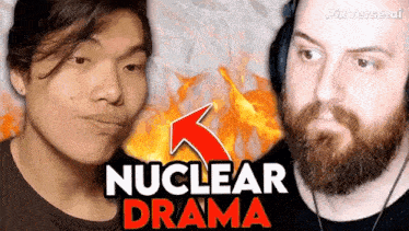 two men are standing next to each other with nuclear drama written on the top