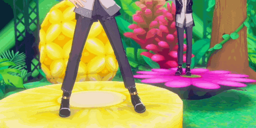 a person is standing on a slice of pineapple in a video game .