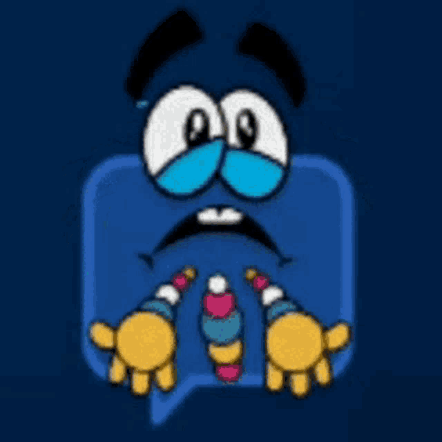 a cartoon character with tears running down his face