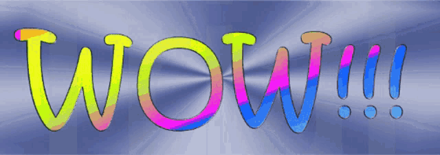 the word wow is written in rainbow colors on a purple background