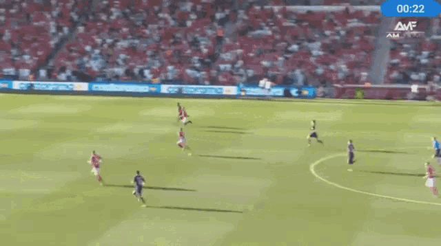 a soccer game is being played in a stadium with an ad for castorama on the sidelines