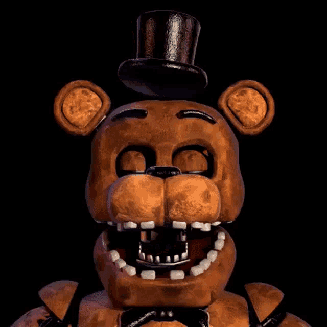 a close up of a brown teddy bear wearing a top hat and bow tie .