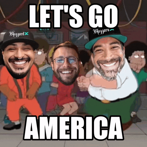 a poster that says let 's go america with cartoon faces on it