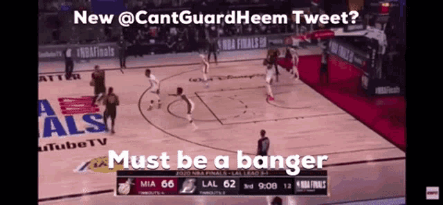 a basketball game is being played with the words must be a banger at the bottom