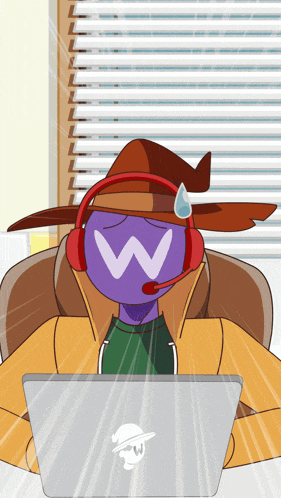 a cartoon of a person wearing headphones and a hat with a w on it