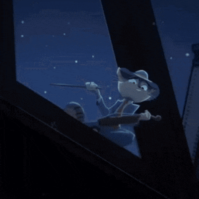 a cartoon cat in a hat is looking out of a window at night