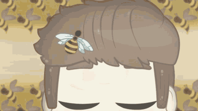 a cartoon drawing of a bee on a man 's head