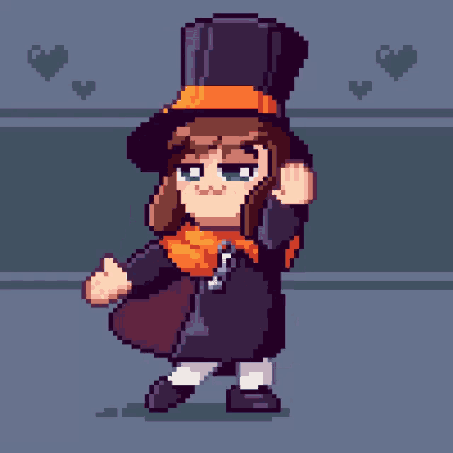 a pixel art of a girl in a top hat
