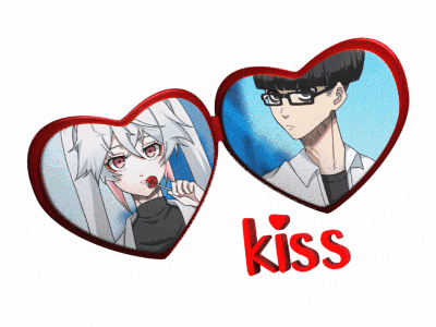 a couple of hearts with the word kiss on the bottom right