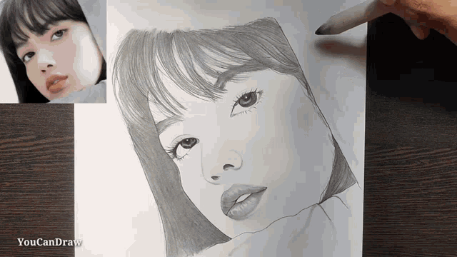 a black and white drawing of a woman 's face with the words " you can draw " on the bottom