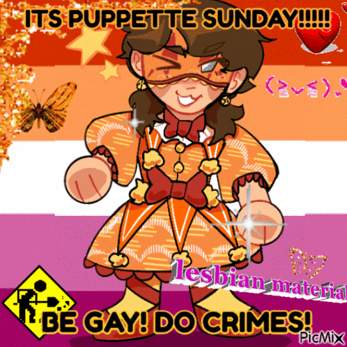 a cartoon of a girl with the words " its puppete sunday " on the bottom