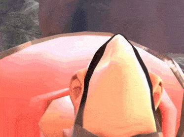 a close up of a cartoon character 's face with a red background