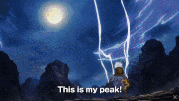 monkey d luffy is standing in front of a full moon and lightning with the words this is my peak