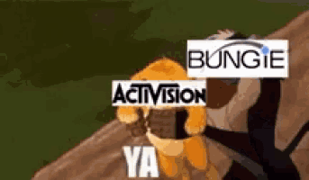 a cartoon lion with the words bungie and activision written on it